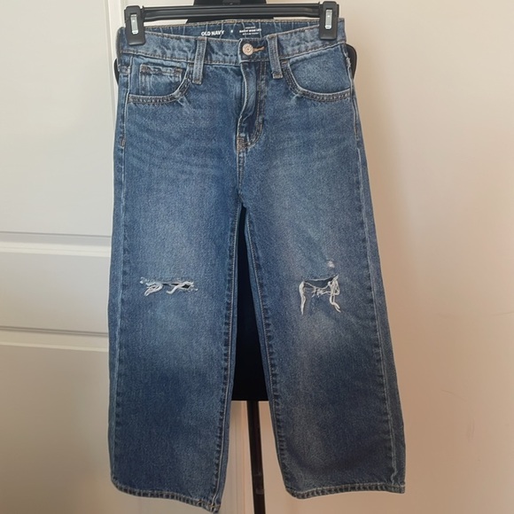 2 Pairs Girls Old Navy Adjustable Baggy Flare Baggy Wide Leg Button Jeans Size 8 - Picture 2 of 13